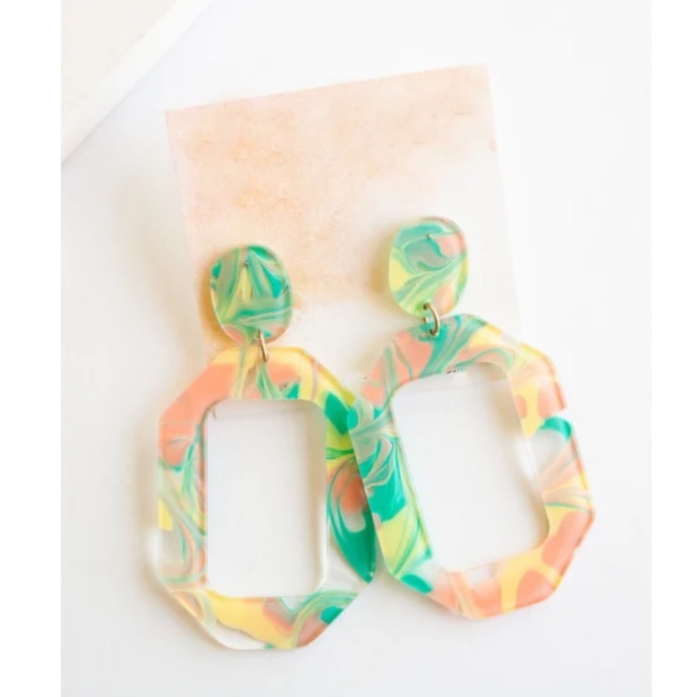 B2G1☮️Boho Retro Rhombus Acrylic Geometric Multi Color Statement Drop Earrings - Picture 3 of 11